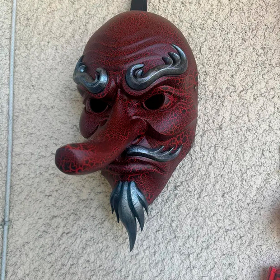 Red Cracked Tengu Mask (full face)