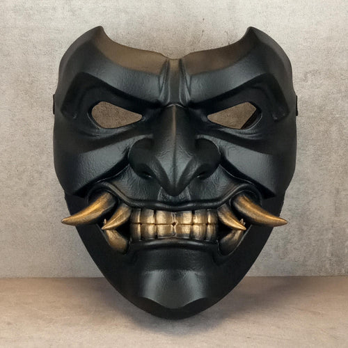 Black Samurai Somen Mask with Bronze Fangs