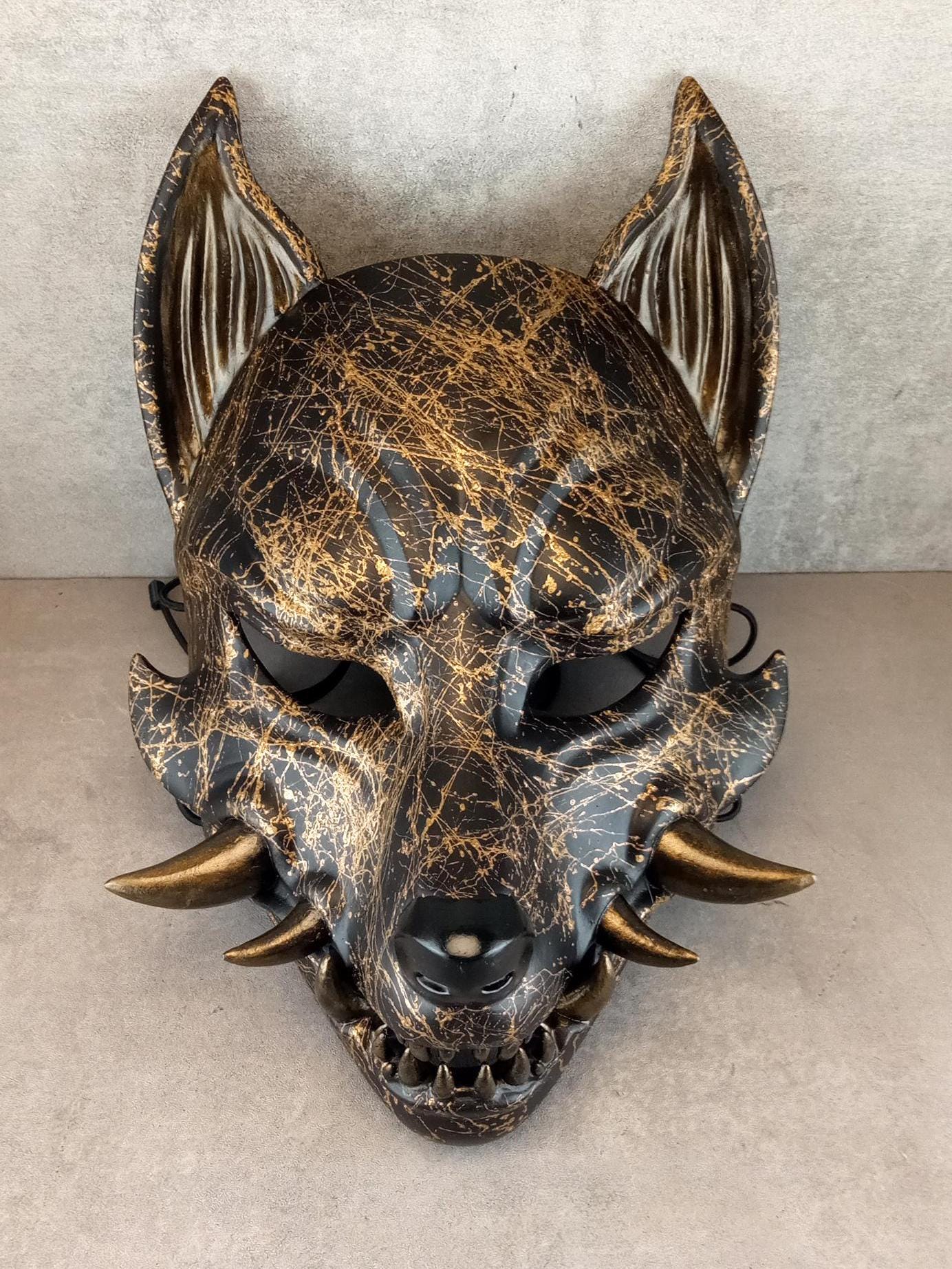 Marmor-Okami-Maske, Kitsune-Maske, Traditionelle japanische Maske, Youkai-Maske, Wolfsmaske