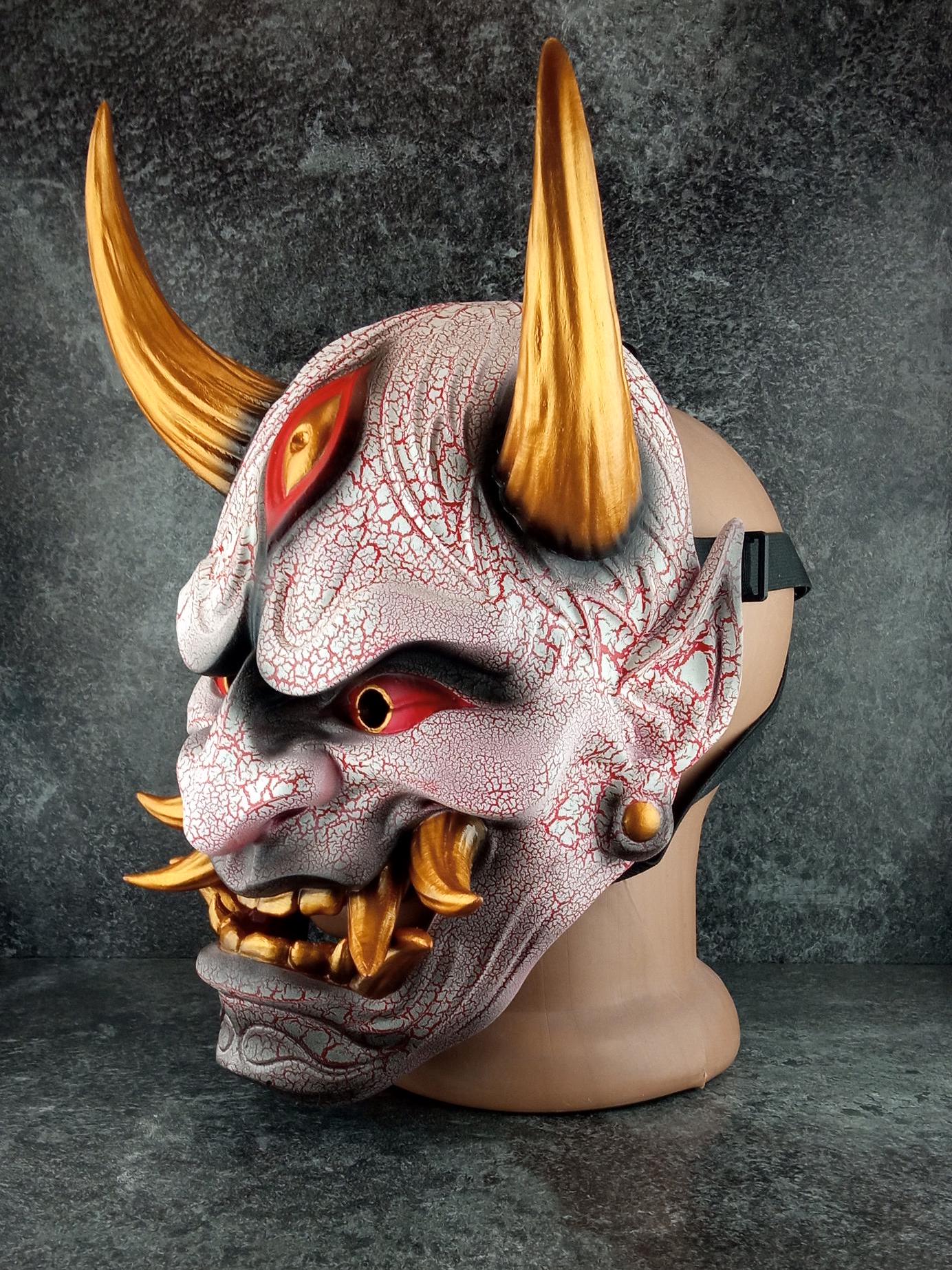 Traditional Japanese Hannya Mask – Red &amp; White Cracked Demon Vampire Style