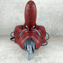 Traditional Japanese Tengu Half Mask – Red with Cracks, Silver Beard &amp; Mustache