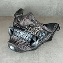 Silver-Black Samurai Half Mask with Cracks and Silver Fangs