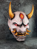 Traditional Japanese Hannya Mask – Red &amp; White Cracked Demon Vampire Style