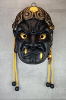 Wearable Traditional Japanese Fudo Demon Mask – Black with Gold Fangs