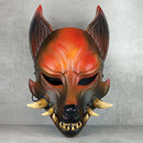 Fox Spirit Mask – Rust-Grey Kitsune (Okami) with Natural Fangs