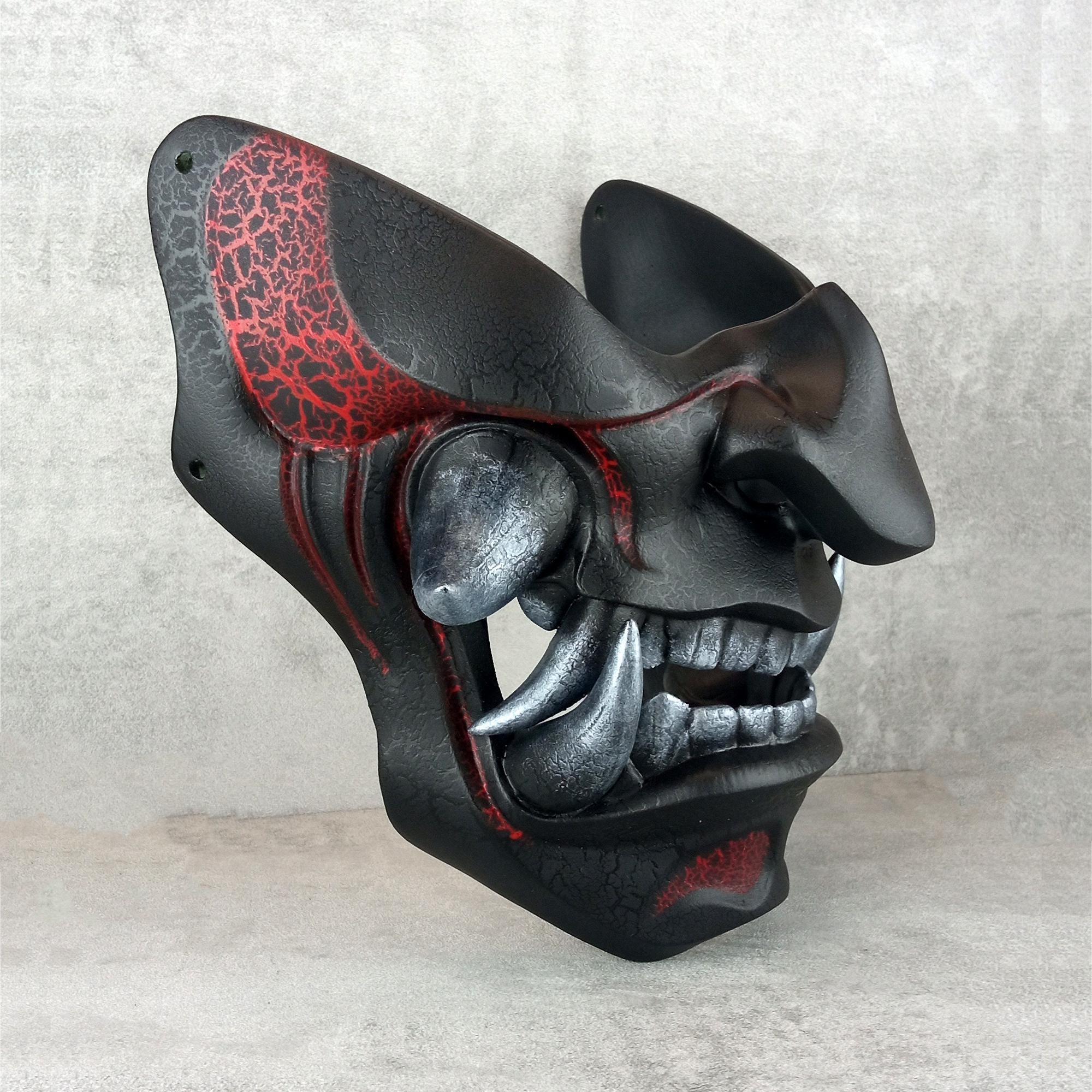 Traditional Samurai Half Mask – “Smoldering Flame” (Red &amp; Black)