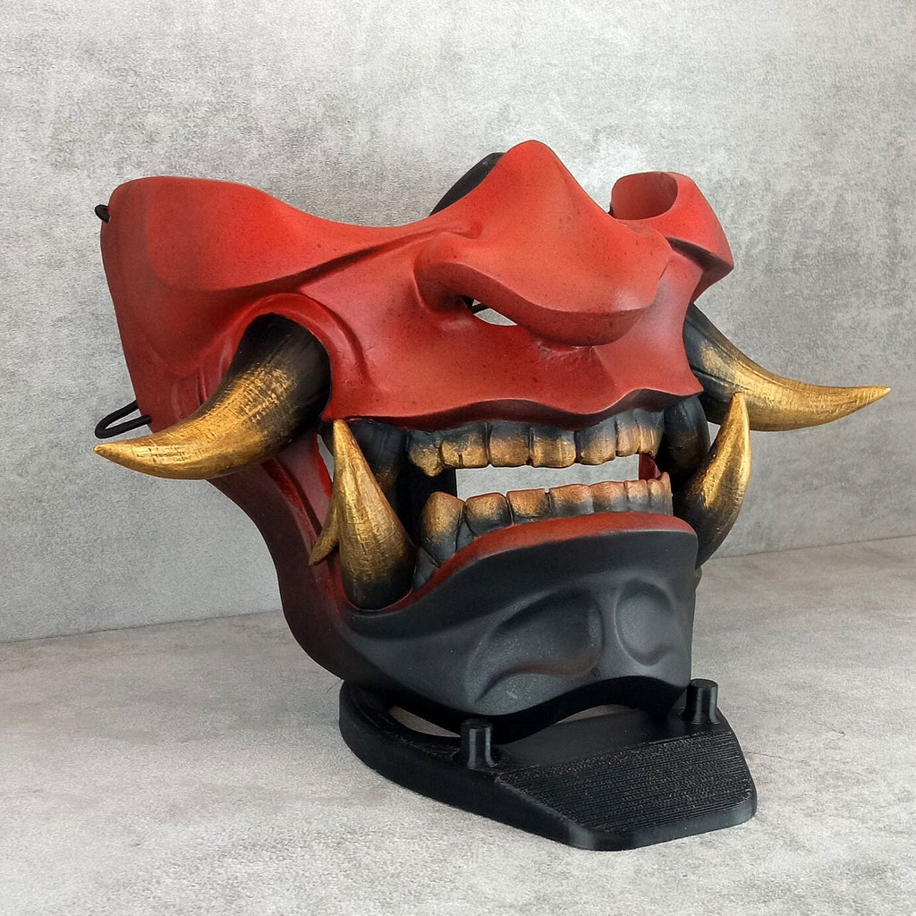 Red-black Samurai Mask, Traditional Japanese Hannya Mask