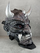Exclusive Cyber Oni Demon Mask – Black &amp; Silver Cracked Design