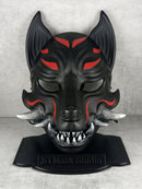Traditional Japanese Kitsune (Okami) Wearable Mask – Black with Red Design