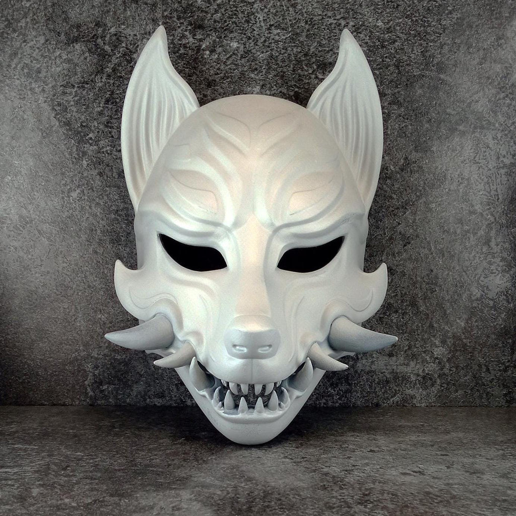 Traditional Japanese Kitsune (Okami) Wearable Mask – Black with Red Design