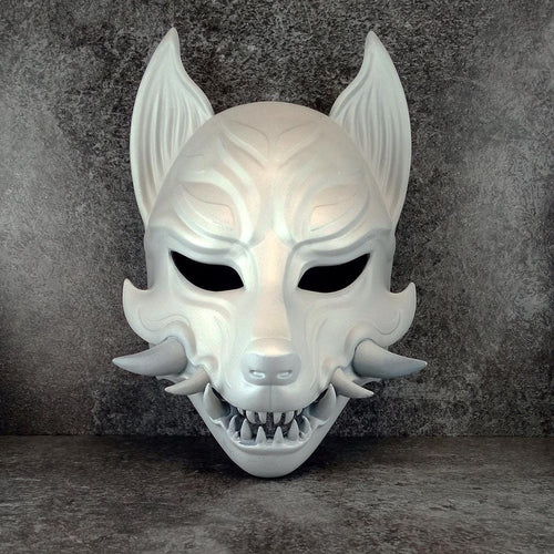 Traditional Japanese Kitsune (Okami) Wearable Mask – Black with Red Design