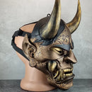 Black and Gold Cracked Traditional Hannya Mask with Large Black Eyebrows