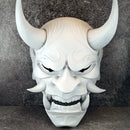 Black and Gold Cracked Traditional Hannya Mask with Large Black Eyebrows