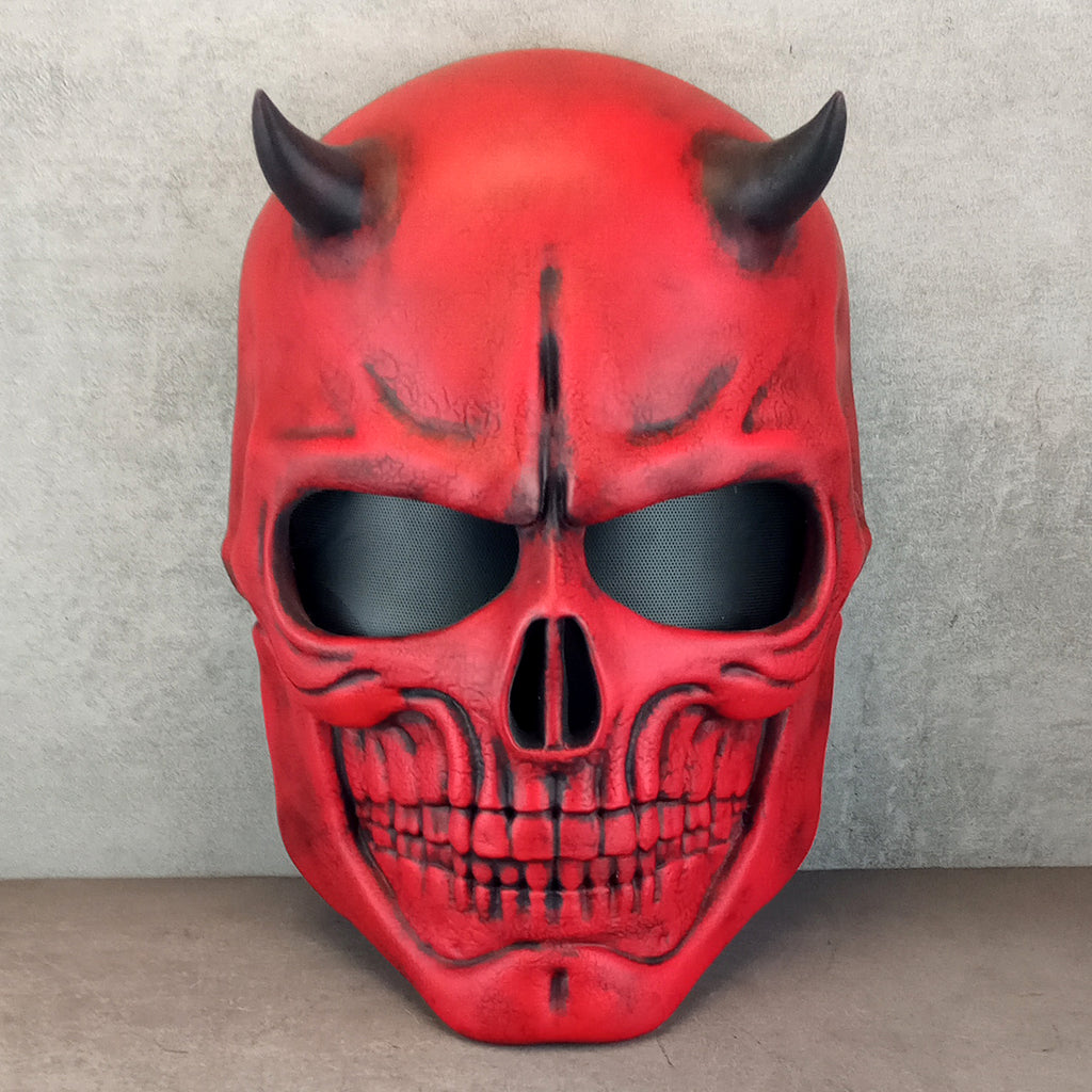 Red skull mask with horns, red demon skull mask, horror mask,scary mask, Halloween mask