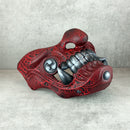Red Cracked Samurai Mask with Silver Fangs  ,Samurai Wearable Half Mask ,Mampo mask