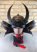 Black Samurai Kabuto Helmet with Bronze Accents and Oni Tiger Central Emblem