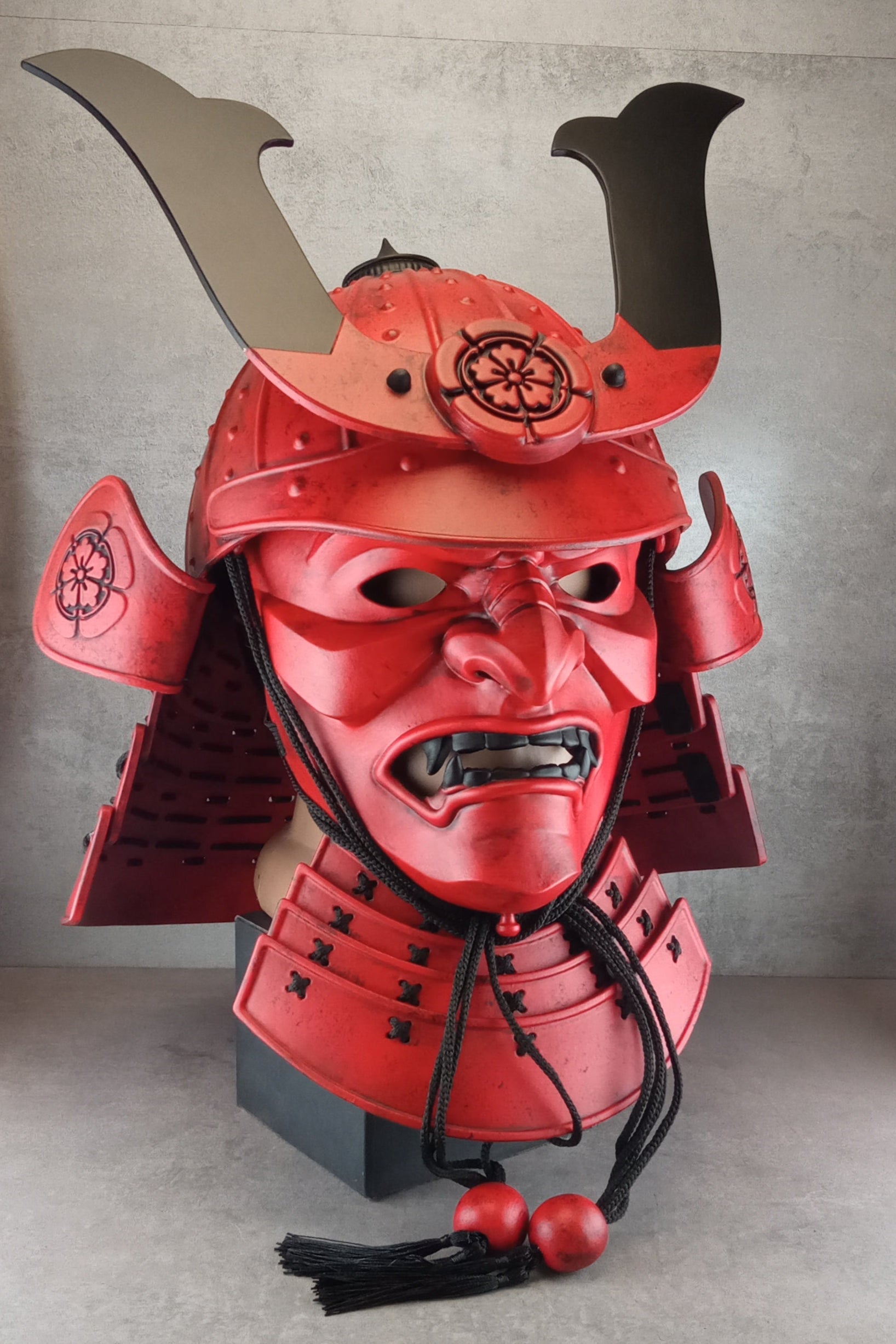 Red Samurai Kabuto Helmet with Somen Mask or Half Mask