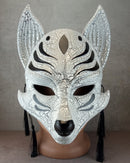 Black & White Cracked Kitsune Half Mask (Okami)