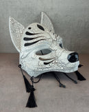 Black & White Cracked Kitsune Half Mask (Okami)