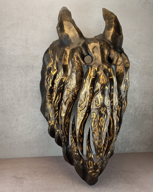 Bronze Evil Demon Mask with Large Fangs