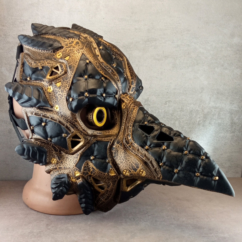 Black and Bronze Cracked Cyberpunk Raven Mask