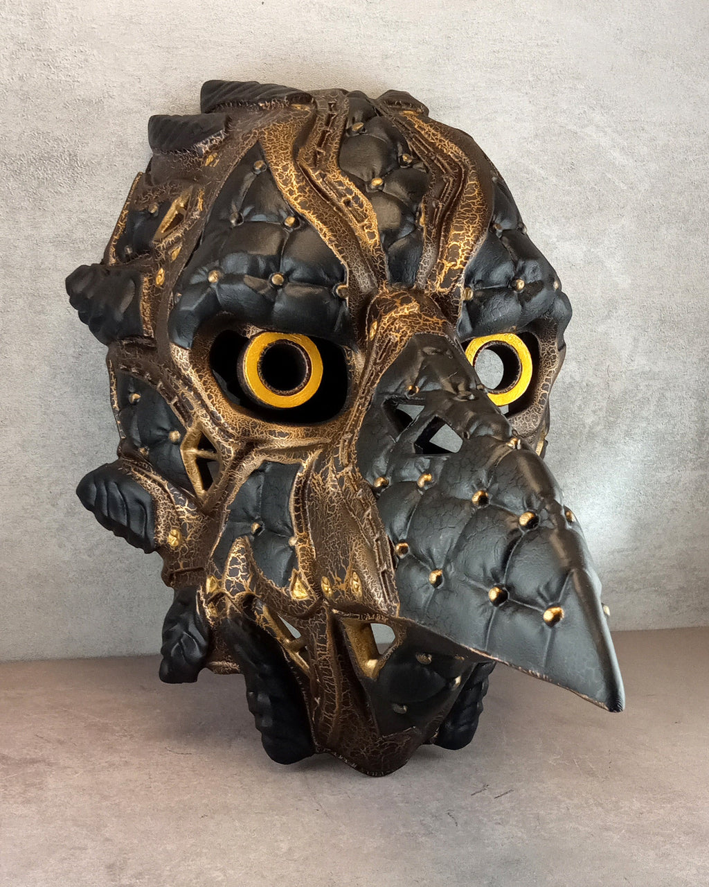 Black and Bronze Cracked Cyberpunk Raven Mask