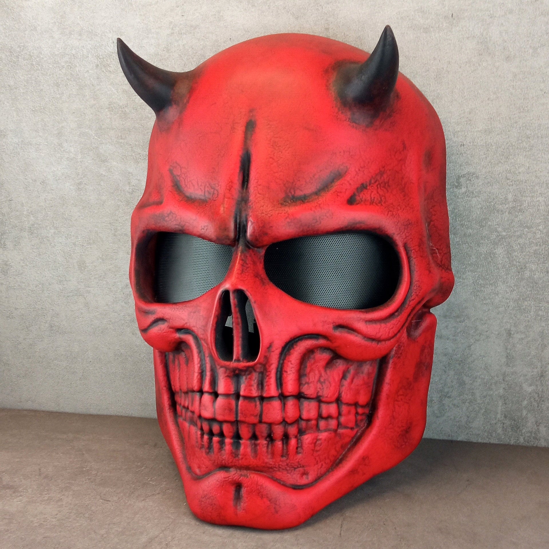 Red skull mask with horns, red demon skull mask, horror mask,scary mask, Halloween mask