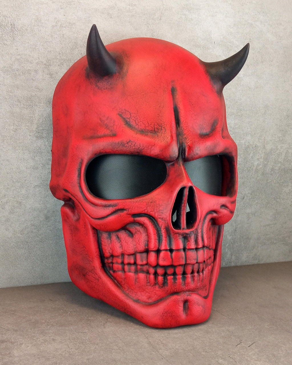 Red skull mask with horns, red demon skull mask, horror mask,scary mask, Halloween mask