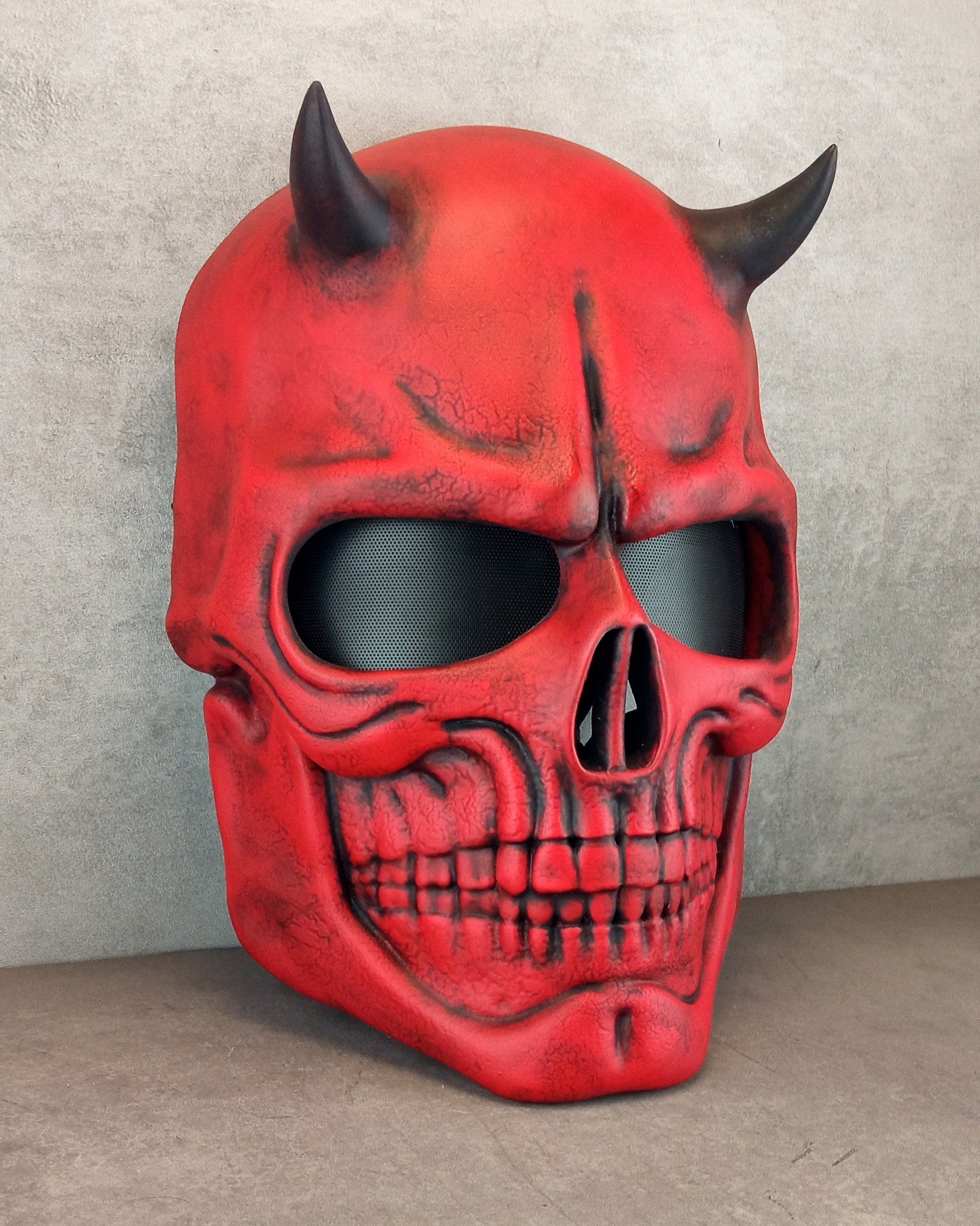 Red skull mask with horns, red demon skull mask, horror mask,scary mask, Halloween mask