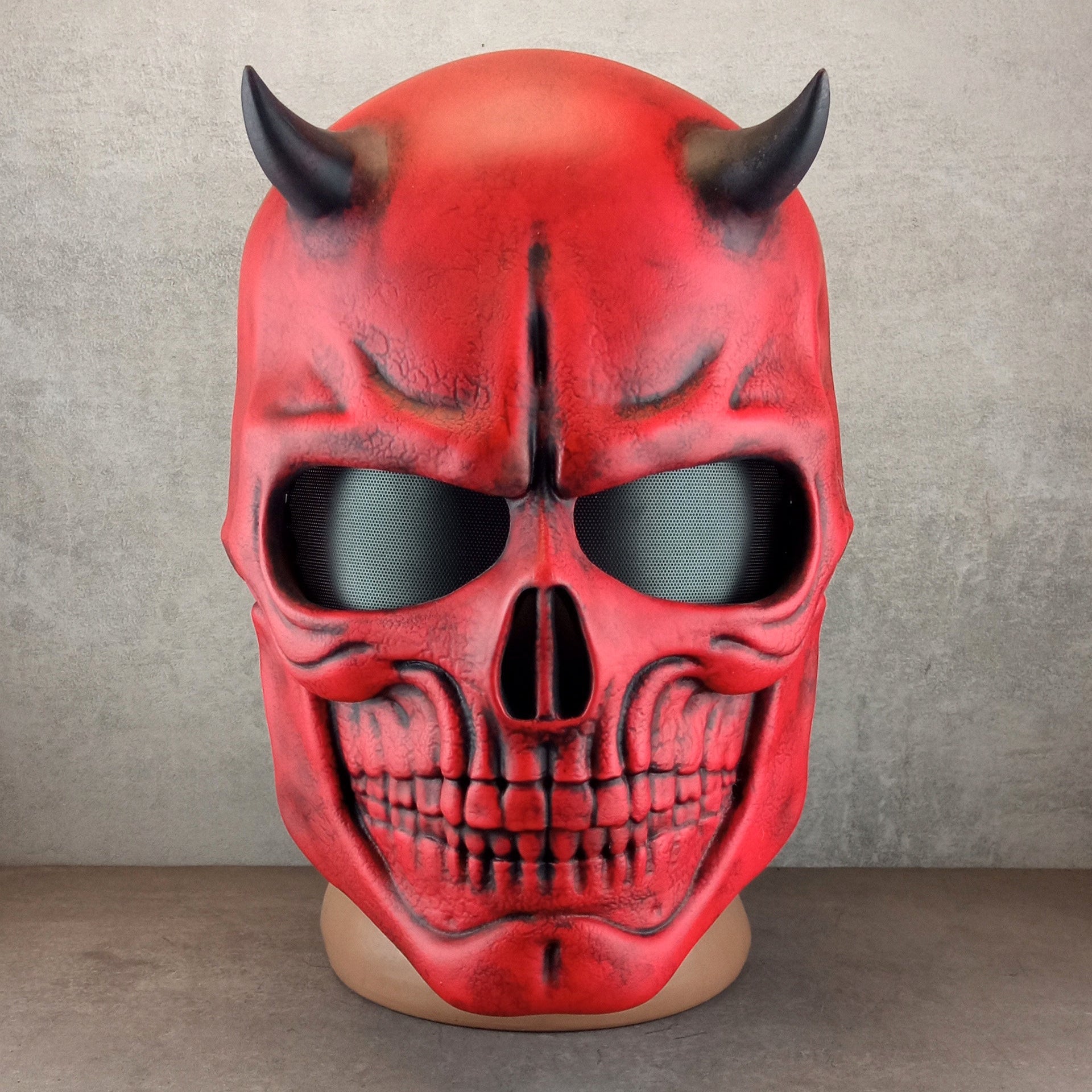 Red skull mask with horns, red demon skull mask, horror mask,scary mask, Halloween mask