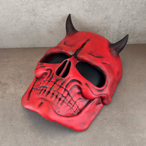 Red skull mask with horns, red demon skull mask, horror mask,scary mask, Halloween mask