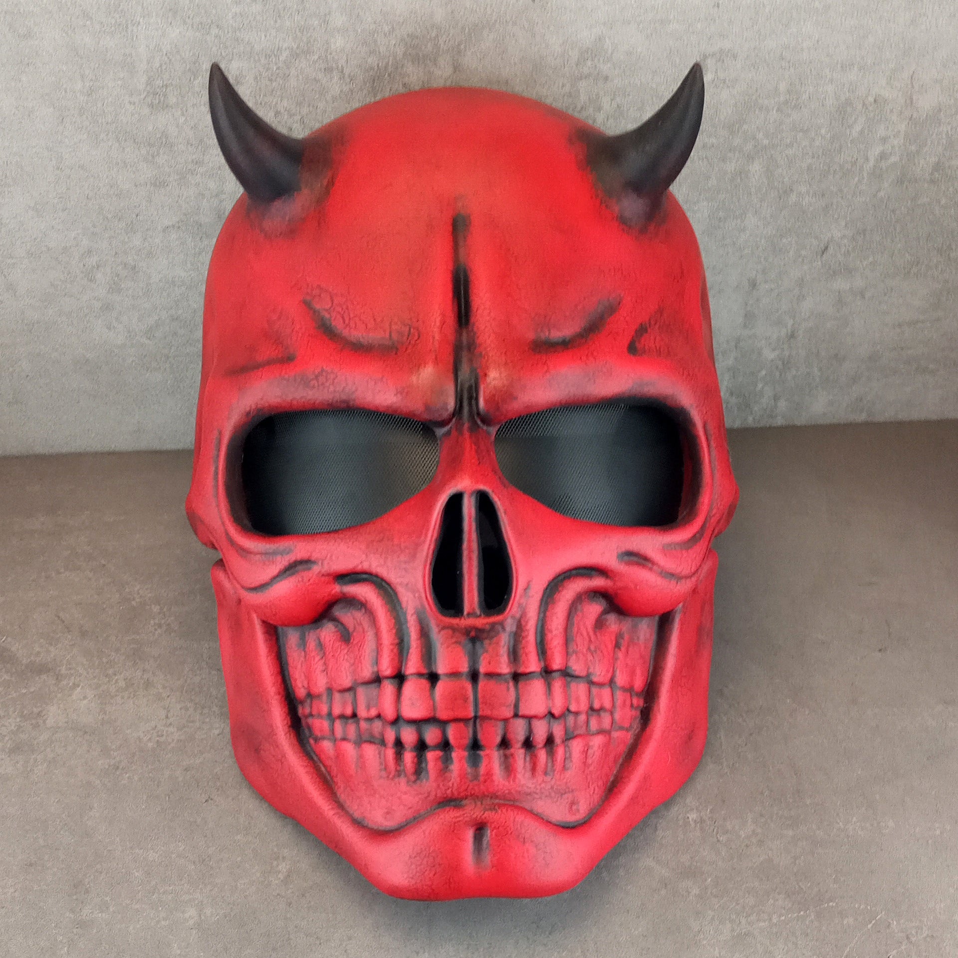 Red skull mask with horns, red demon skull mask, horror mask,scary mask, Halloween mask