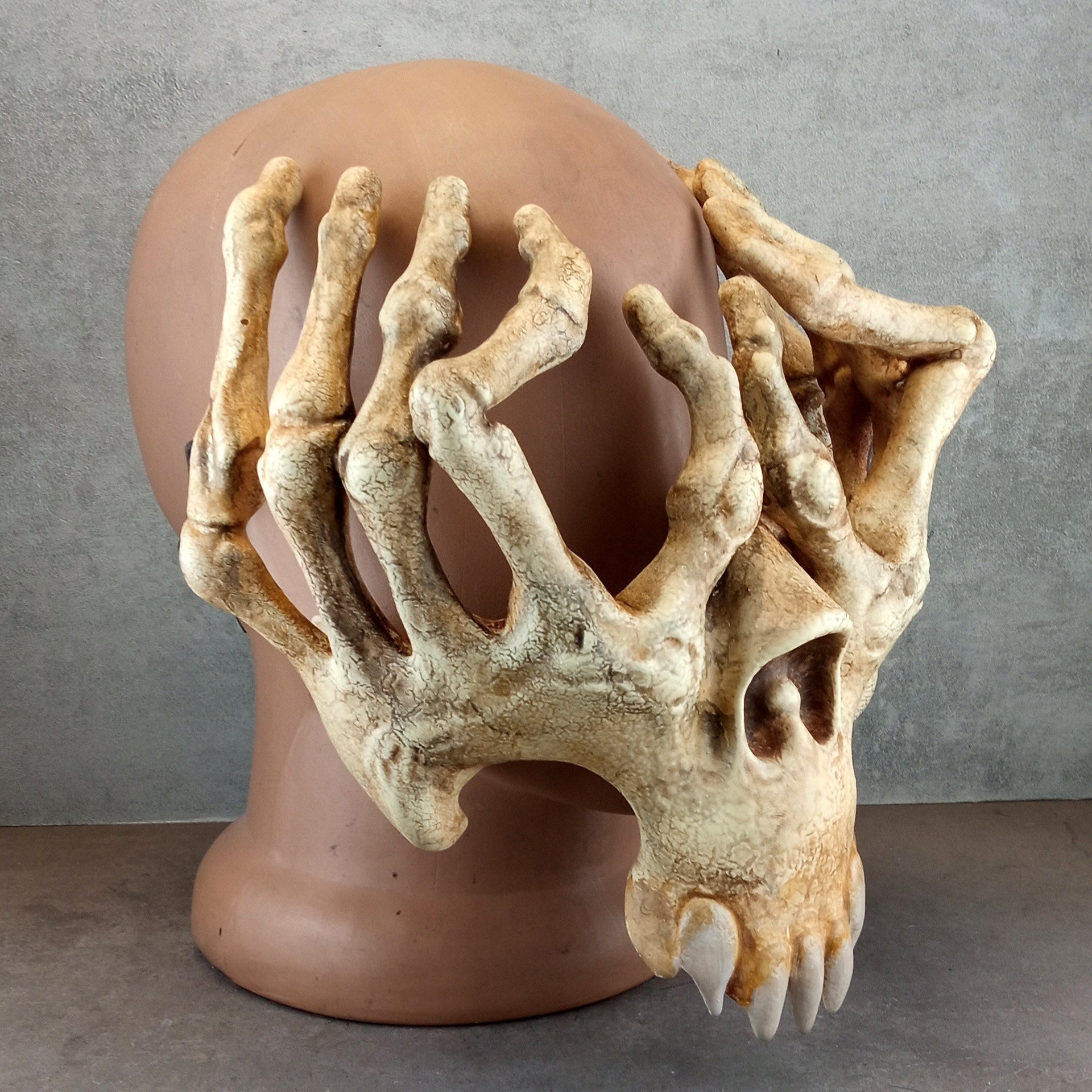 Skeleton Hand Mask – Bone-Color Hand Glasses with Jaw and Teeth Design