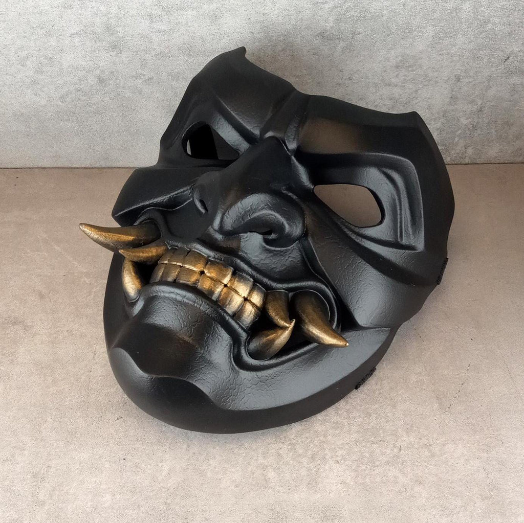 Schwarze Maske des Samurai Somen, Traditionelle japanische Maske, Tragbare Maske, Kabuki Dämonenmaske, Wanddekoration