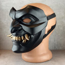 Black Samurai Somen Mask with Bronze Fangs – Japanese Warrior Armor Mask
