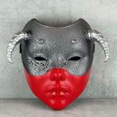 Red and Silver Geisha Witch Mask with Silver Horns