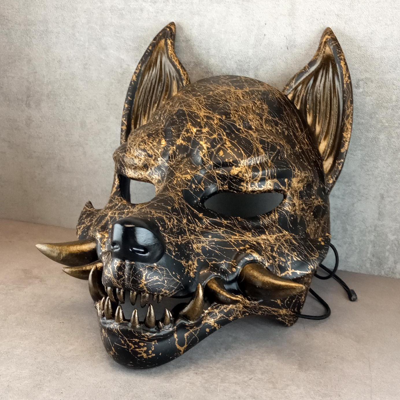 Marmor-Okami-Maske, Kitsune-Maske, Traditionelle japanische Maske, Youkai-Maske, Wolfsmaske
