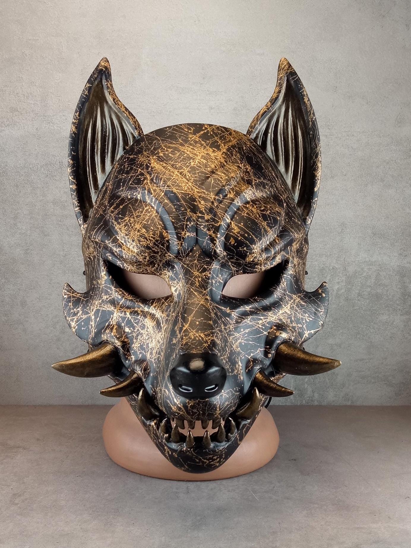 Marmor-Okami-Maske, Kitsune-Maske, Traditionelle japanische Maske, Youkai-Maske, Wolfsmaske