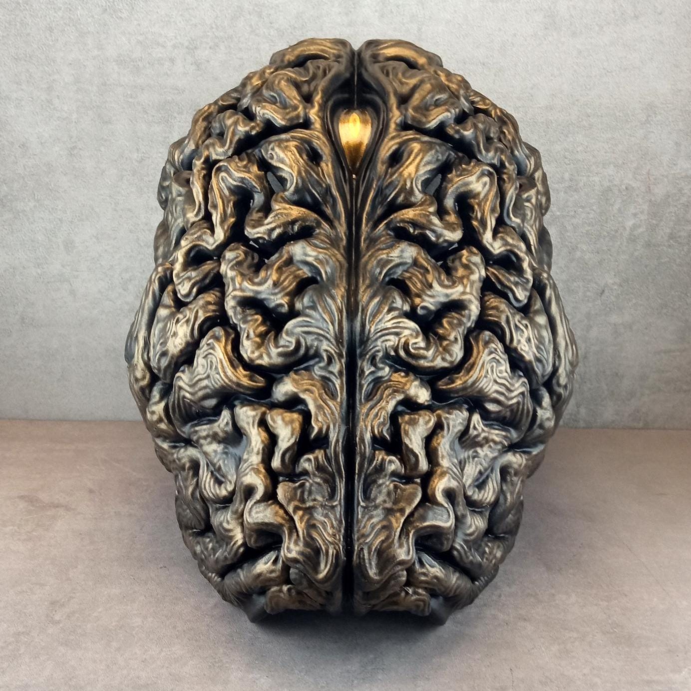 Bronze Brain Mask with Golden Eye – Surreal Anatomical Art Mask for Cosplay & Decor