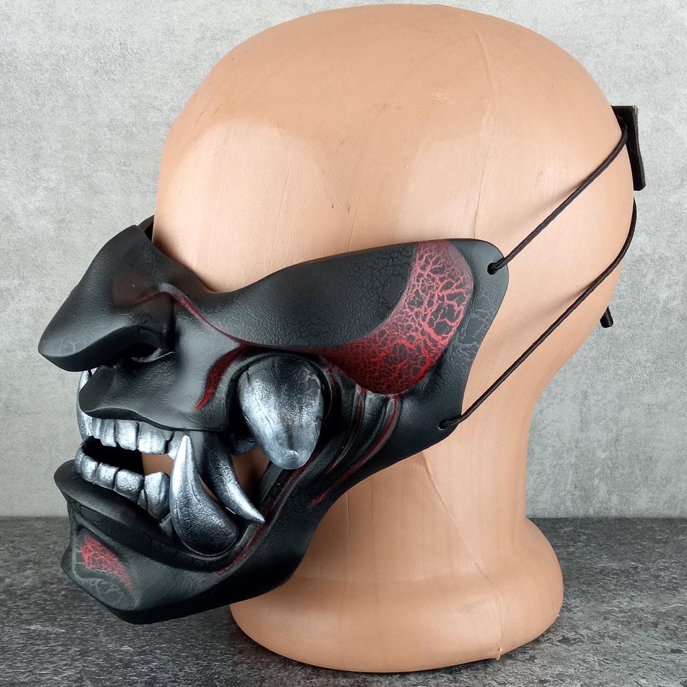 Traditional Samurai Half Mask – “Smoldering Flame” (Red &amp; Black)