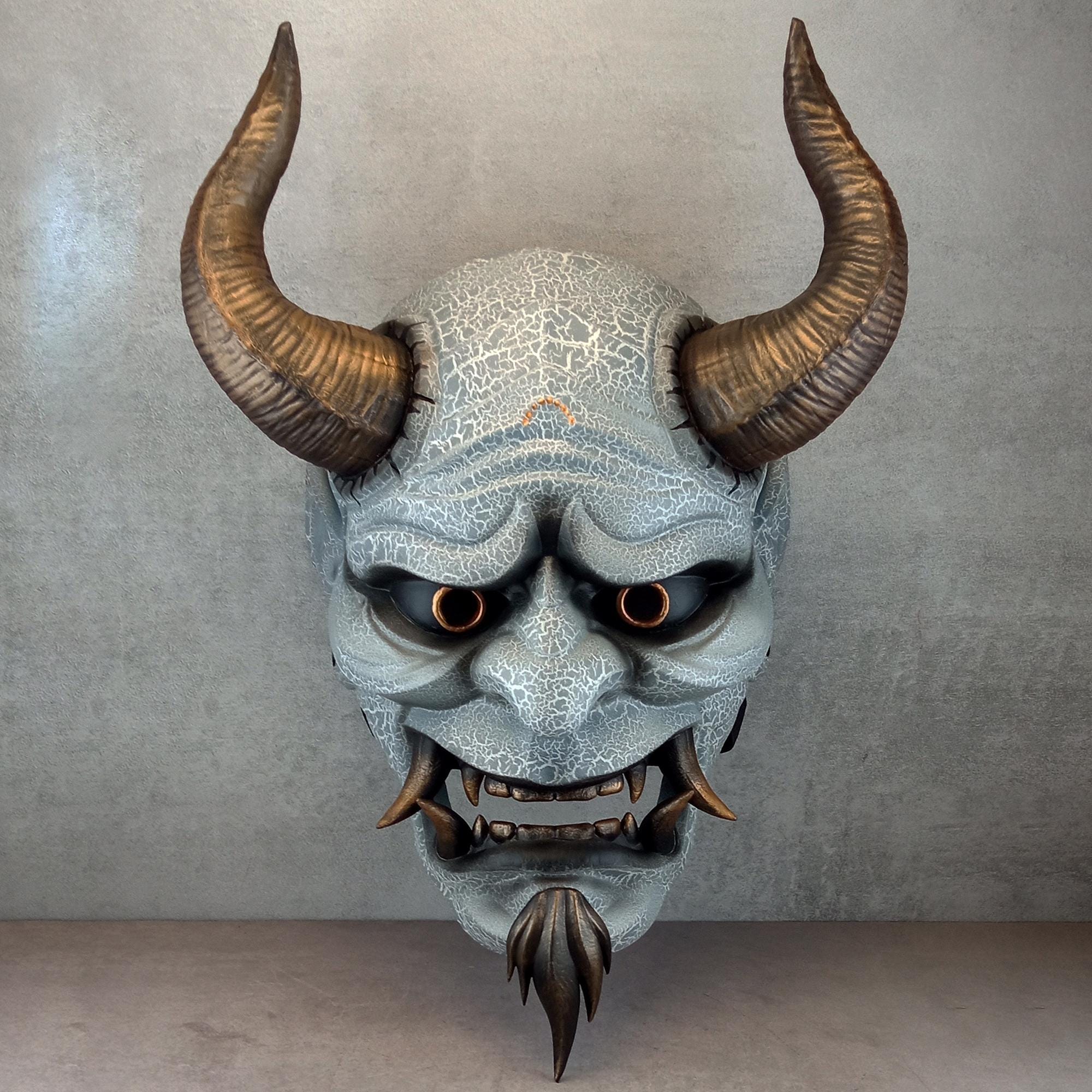 Alter Dämon mit Bart, Traditionelle Japanische, Hannya-Maske, Samurai-Maske, Tragbare Maske, Dämonenmaske, Oni-Maske, Wanddekoration