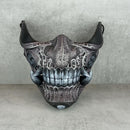Silver-Black Samurai Half Mask with Cracks and Silver Fangs