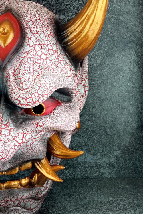 Traditional Japanese Hannya Mask – Red &amp; White Cracked Demon Vampire Style