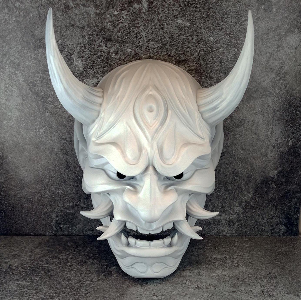 Maskenriss, Traditionelle japanische Hannya-Maske, rote und schwarze Samurai-Maske, tragbare Maske, Dämonenmaske, Oni-Maske, Wanddekoration, Oni-Maske mit Seil