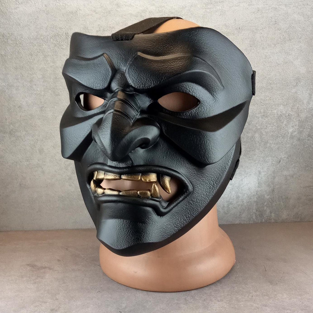 Samurai-Kampfmaske, Schwarze Maske des Samurai Somen, Traditionelle japanische Maske, Tragbare Maske, Samurai-Rüstung, Kabuki-Dämonenmaske, Wanddekoration