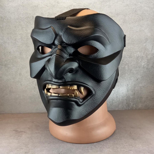 Samurai-Kampfmaske, Schwarze Maske des Samurai Somen, Traditionelle japanische Maske, Tragbare Maske, Samurai-Rüstung, Kabuki-Dämonenmaske, Wanddekoration