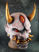 Traditional Japanese Hannya Mask – Red &amp; White Cracked Demon Vampire Style