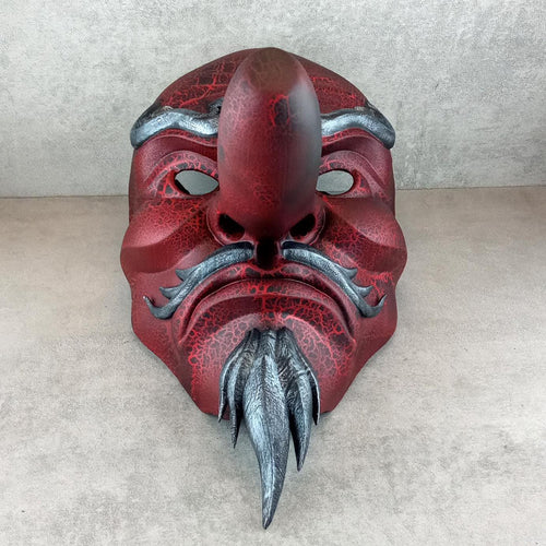 Rote Cracked Tengu-Maske (Vollgesicht)