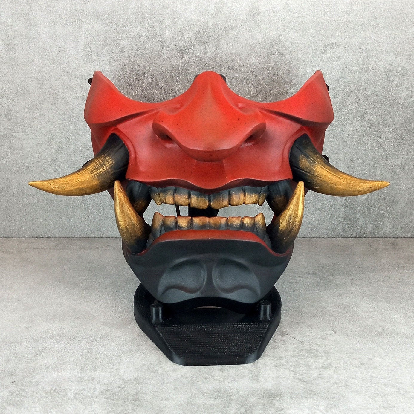 Rot-schwarze Samurai-Maske, traditionelle japanische Hannya-Maske, tragbare Maske, Kabuki-Dämonenmaske, Oni-Maske, Wanddekoration