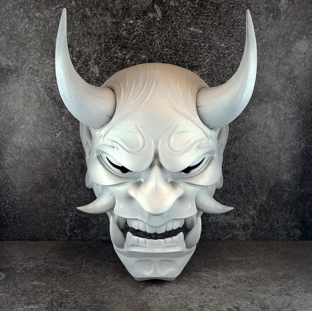 Traditionelle japanische Hannya-Maske, graue und schwarze Samurai-Maske, tragbare Maske, Kabuki-Dämonenmaske, Oni-Maske, Wanddekoration Oni-Maske mit Seil
